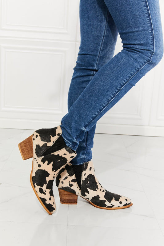 MMShoes Back At It Point Toe Bootie in Beige Cow Print - pvmark