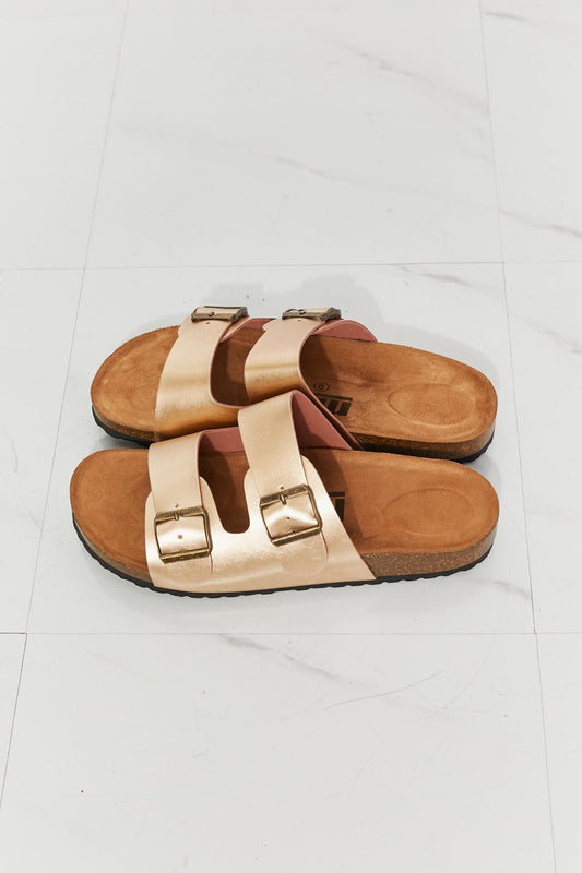 MMShoes Best Life Double-Banded Slide Sandal in Gold - pvmark