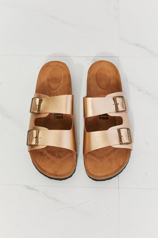 MMShoes Best Life Double-Banded Slide Sandal in Gold - pvmark