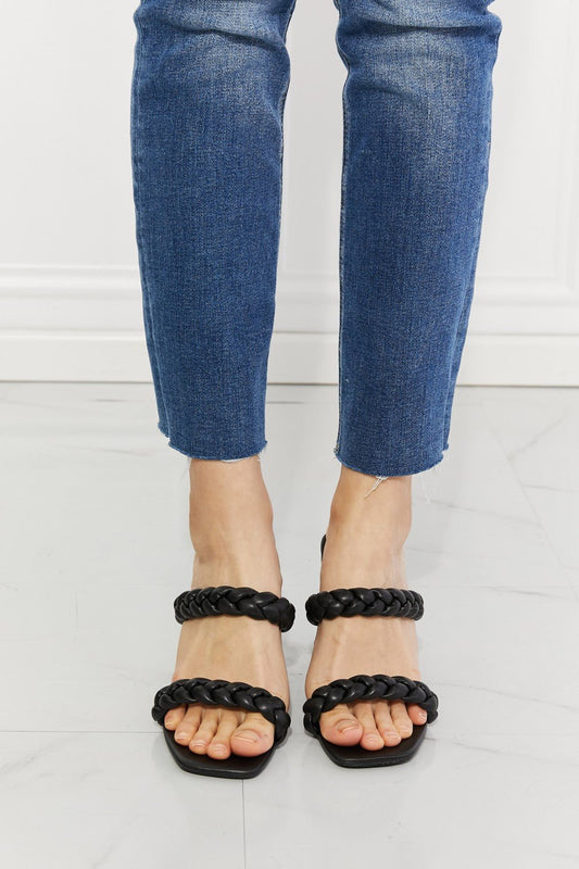 MMShoes In Love Double Braided Block Heel Sandal in Black - pvmark