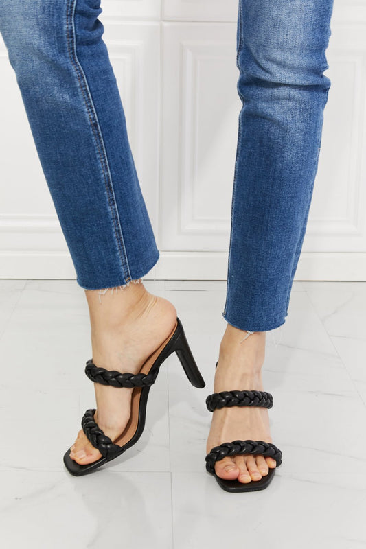 MMShoes In Love Double Braided Block Heel Sandal in Black - pvmark