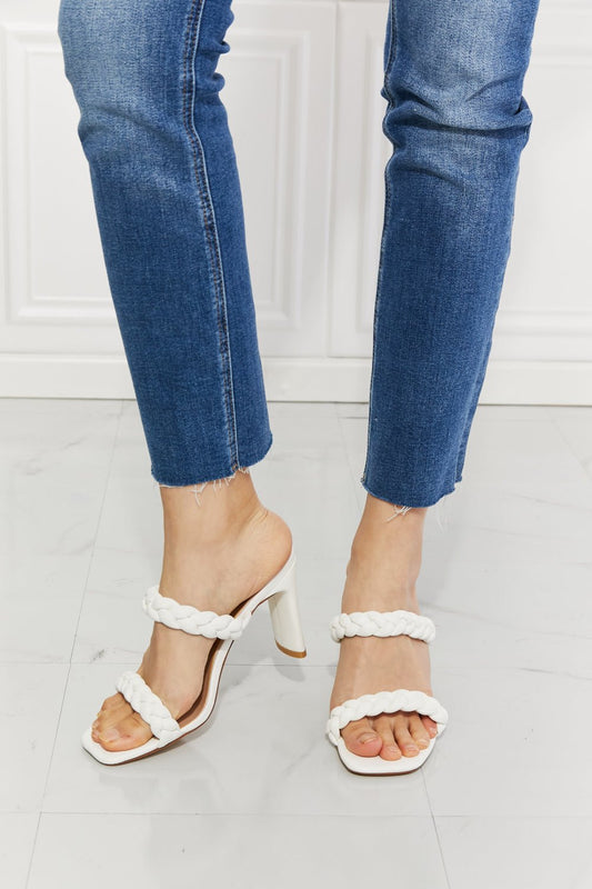 MMShoes In Love Double Braided Block Heel Sandal in White - pvmark