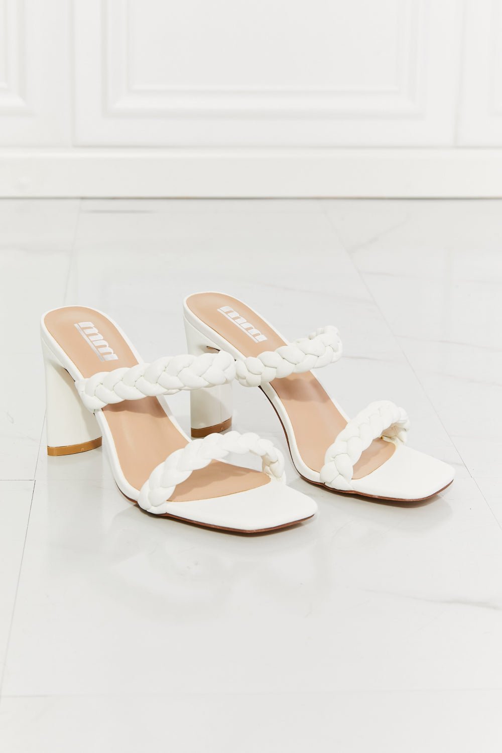 MMShoes In Love Double Braided Block Heel Sandal in White - pvmark