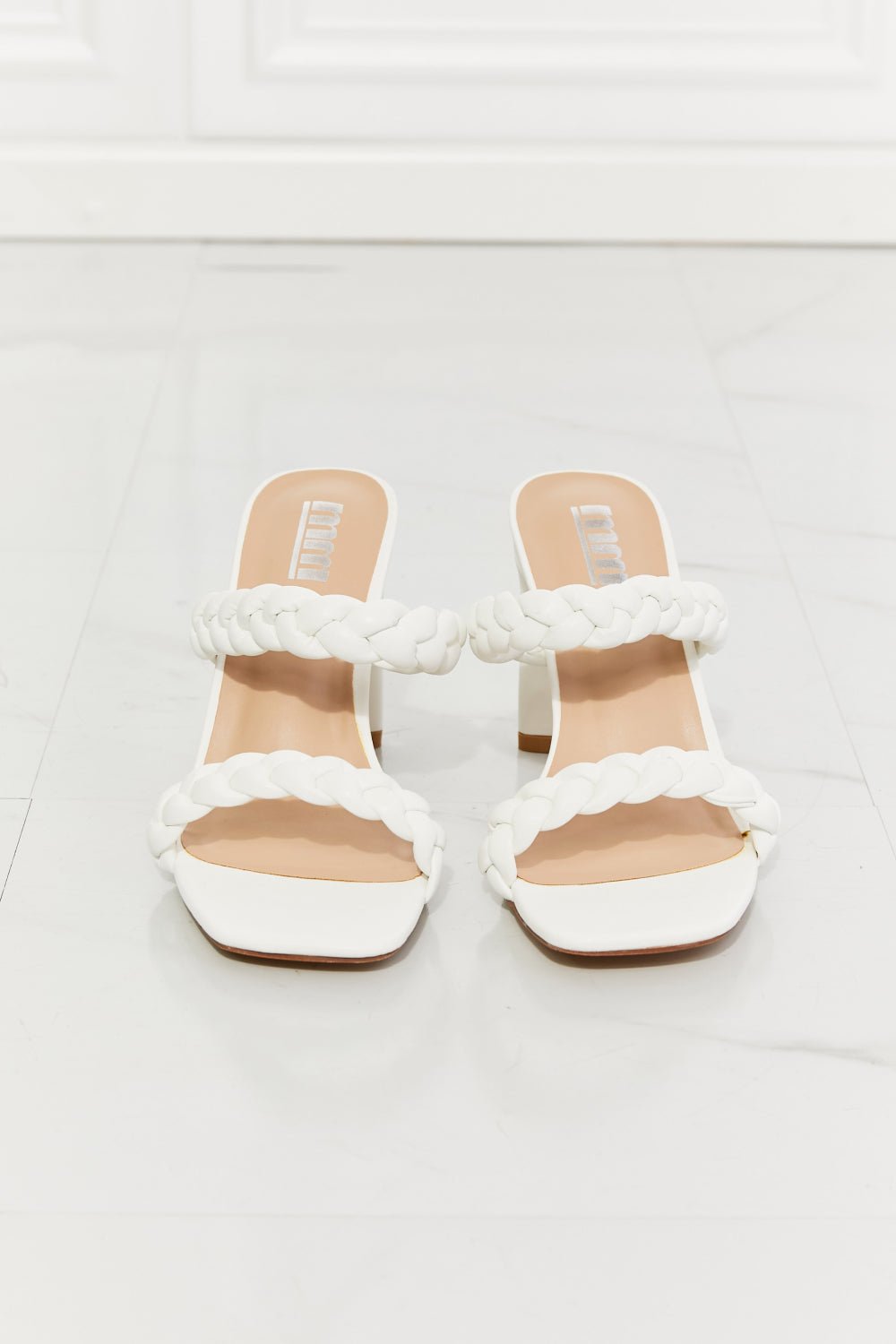 MMShoes In Love Double Braided Block Heel Sandal in White - pvmark