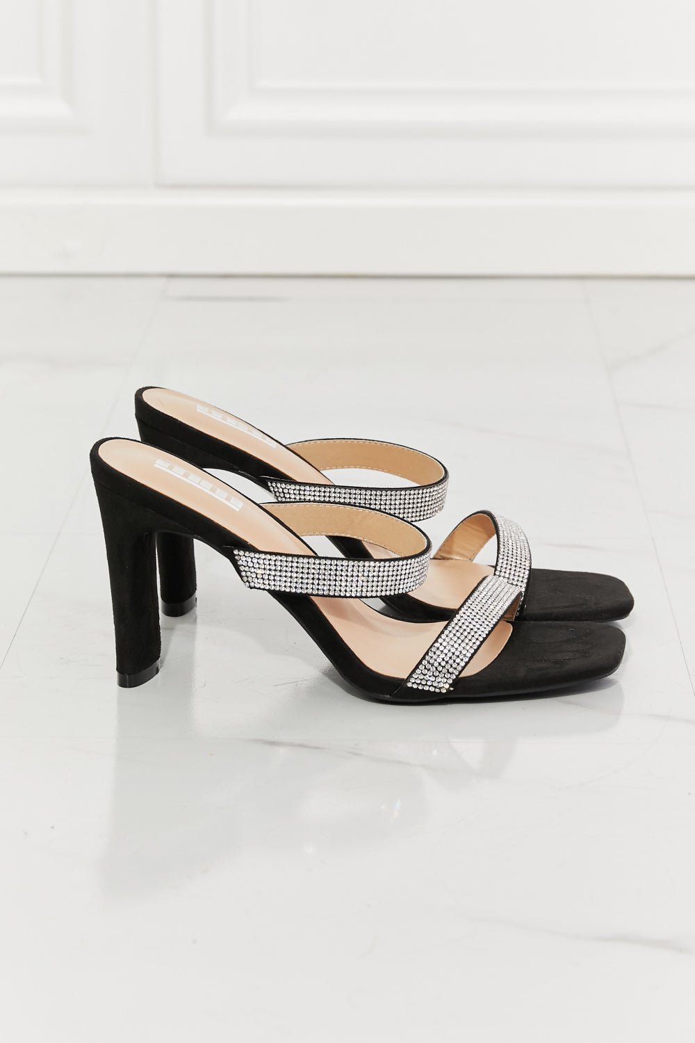 MMShoes Leave A Little Sparkle Rhinestone Block Heel Sandal in Black - pvmark