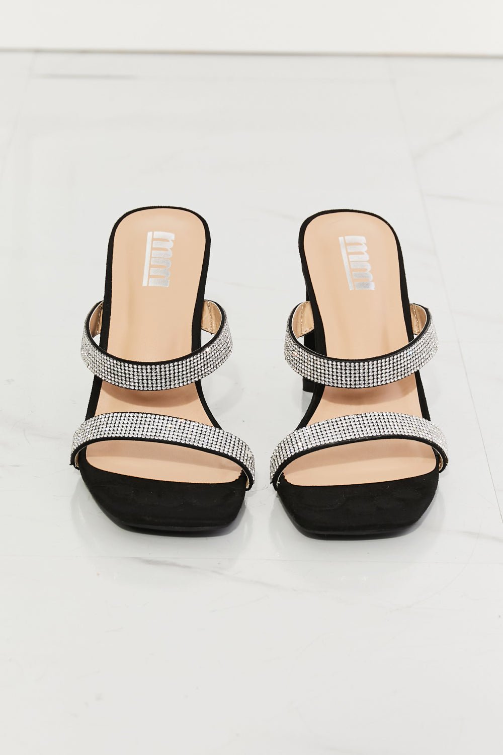 MMShoes Leave A Little Sparkle Rhinestone Block Heel Sandal in Black - pvmark