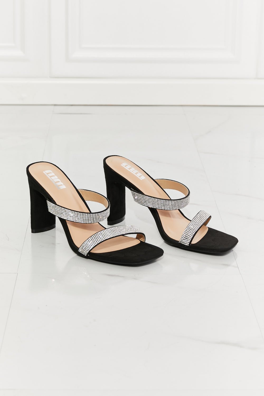 MMShoes Leave A Little Sparkle Rhinestone Block Heel Sandal in Black - pvmark