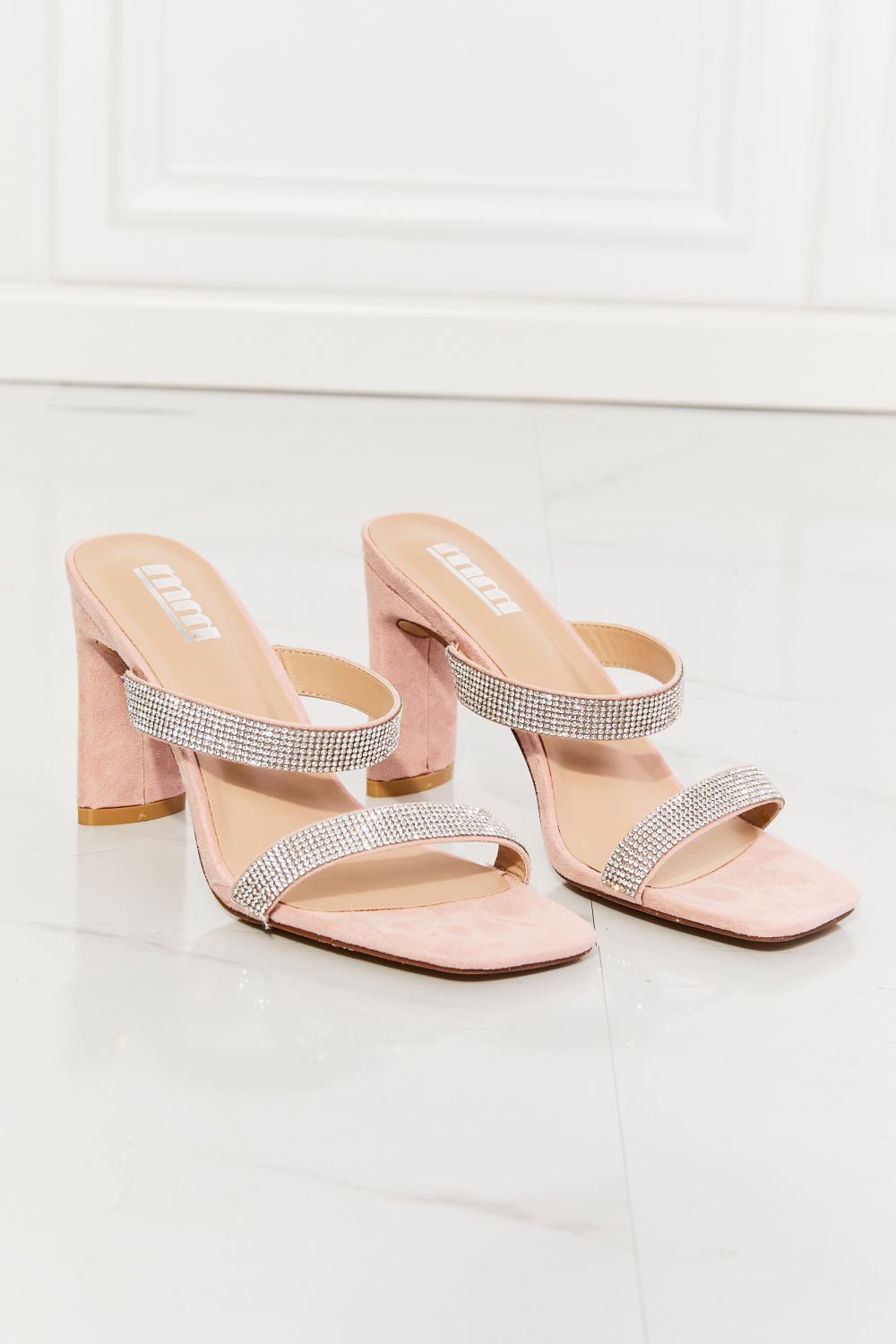 MMShoes Leave A Little Sparkle Rhinestone Block Heel Sandal in Pink - pvmark