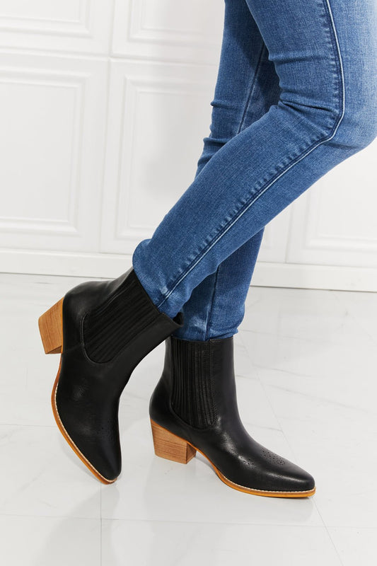 MMShoes Love the Journey Stacked Heel Chelsea Boot in Black - pvmark