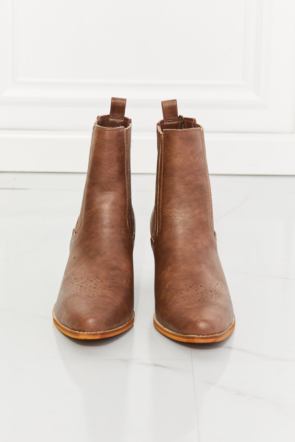 MMShoes Love the Journey Stacked Heel Chelsea Boot in Chestnut - pvmark