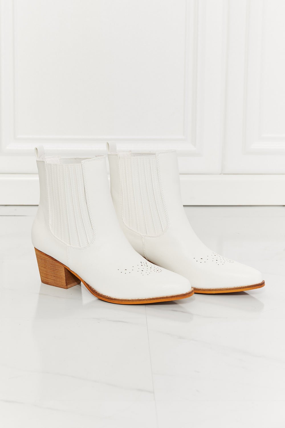 MMShoes Love the Journey Stacked Heel Chelsea Boot in White - pvmark