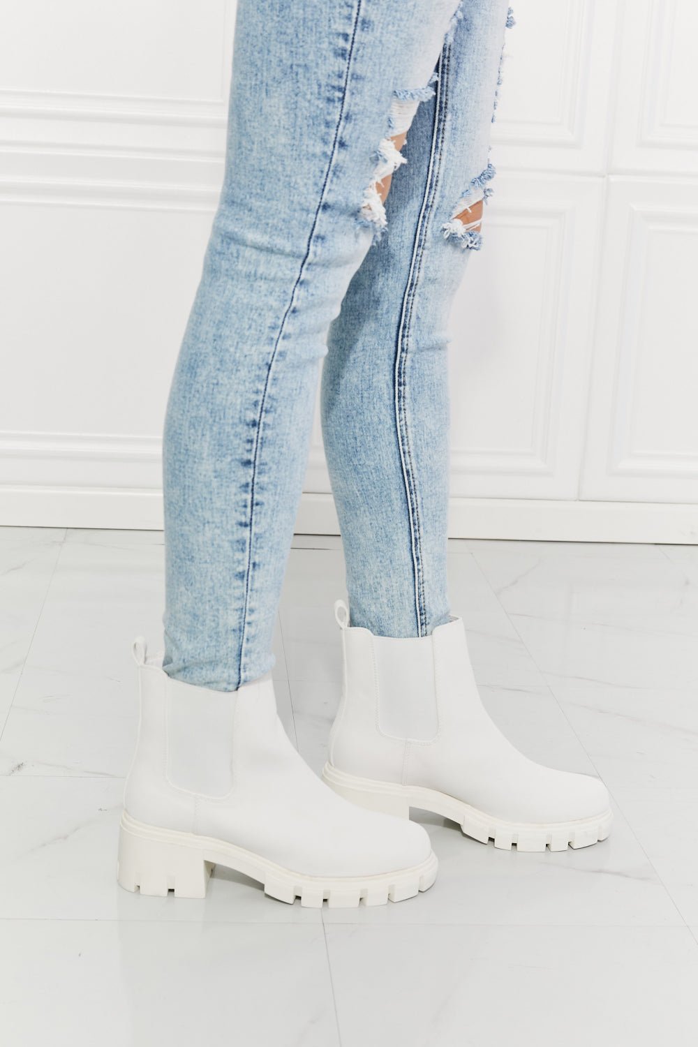 MMShoes Work For It Matte Lug Sole Chelsea Boots in White - pvmark