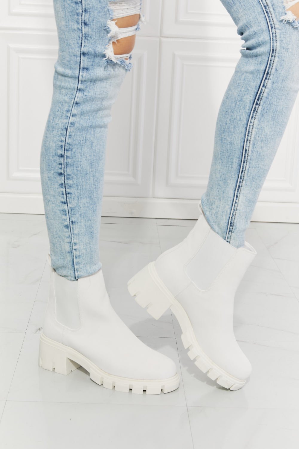 MMShoes Work For It Matte Lug Sole Chelsea Boots in White - pvmark