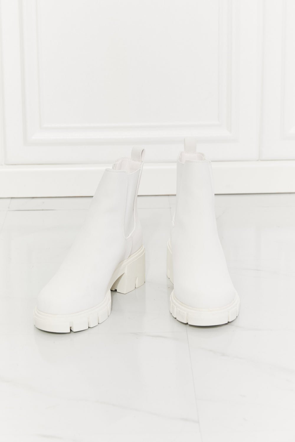 MMShoes Work For It Matte Lug Sole Chelsea Boots in White - pvmark