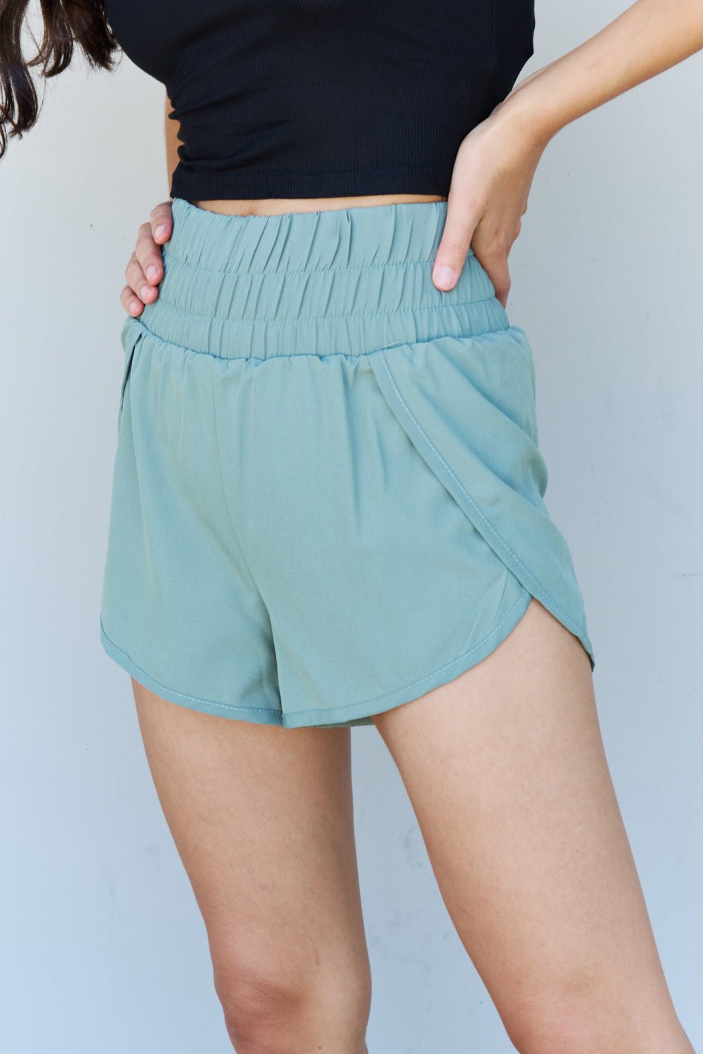 Ninexis Stay Active High Waistband Active Shorts in Pastel Blue - pvmark