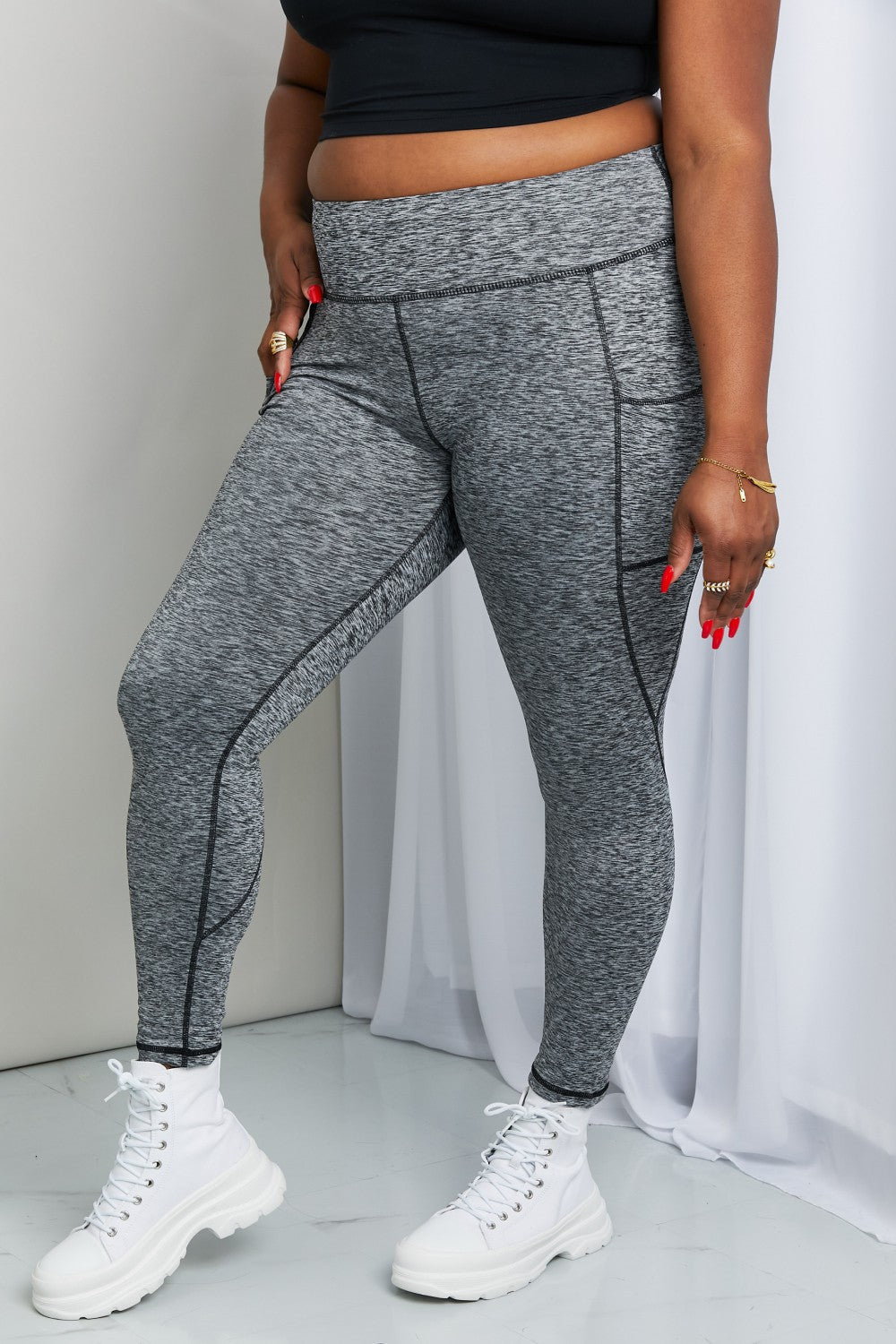 Rae Mode Full Size Heathered Wide Waistband Yoga Leggings - pvmark