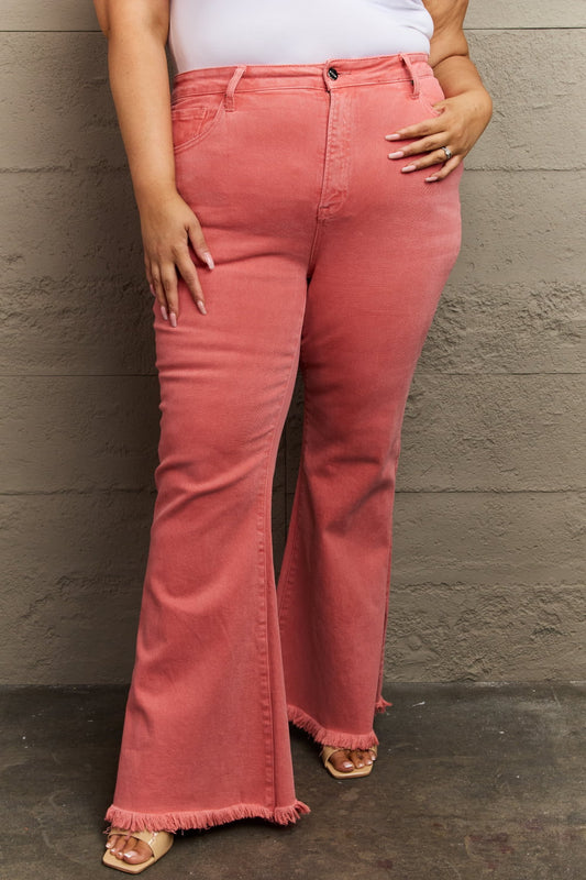 RISEN Bailey Full Size High Waist Side Slit Flare Jeans - pvmark