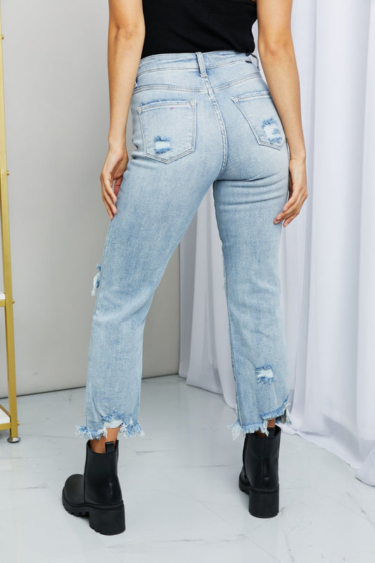 RISEN Full Size Distressed Fringe Hem Cropped Jeans - pvmark