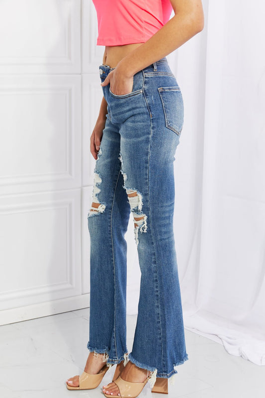 RISEN Full Size Hazel High Rise Distressed Flare Jeans - pvmark