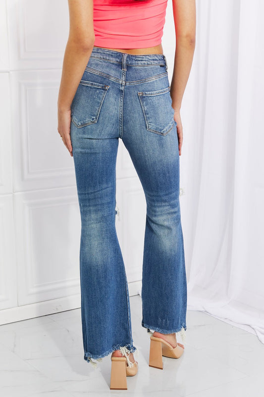 RISEN Full Size Hazel High Rise Distressed Flare Jeans - pvmark