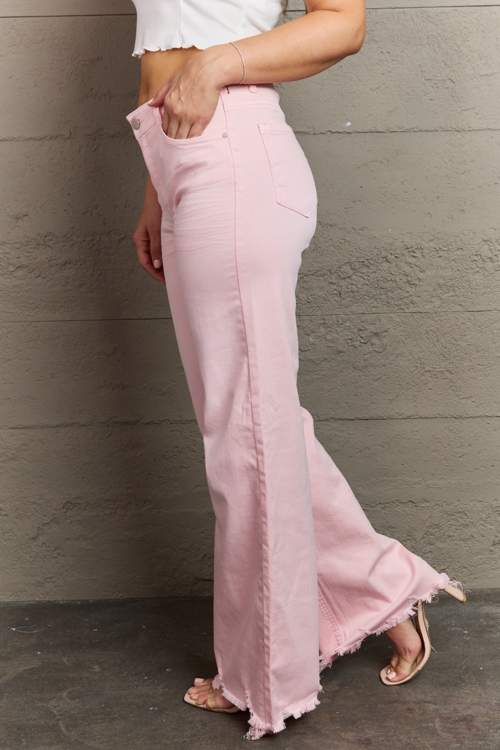 RISEN Raelene Full Size High Waist Wide Leg Jeans in Light Pink - pvmark
