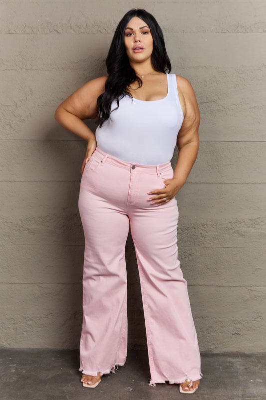 RISEN Raelene Full Size High Waist Wide Leg Jeans in Light Pink - pvmark