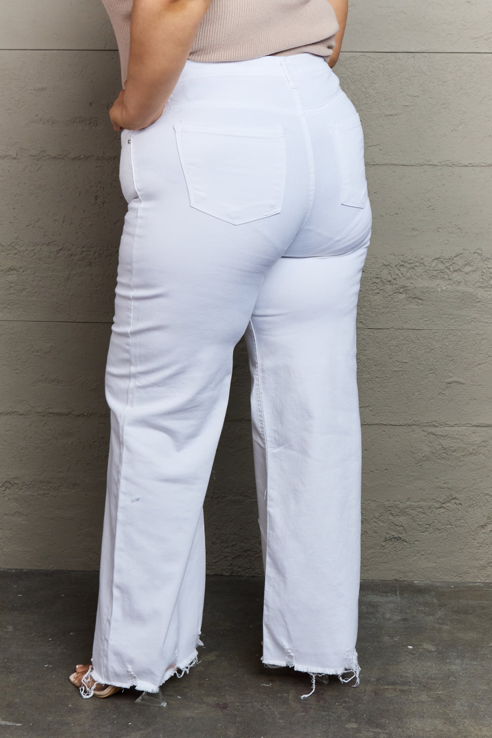 RISEN Raelene Full Size High Waist Wide Leg Jeans in White - pvmark
