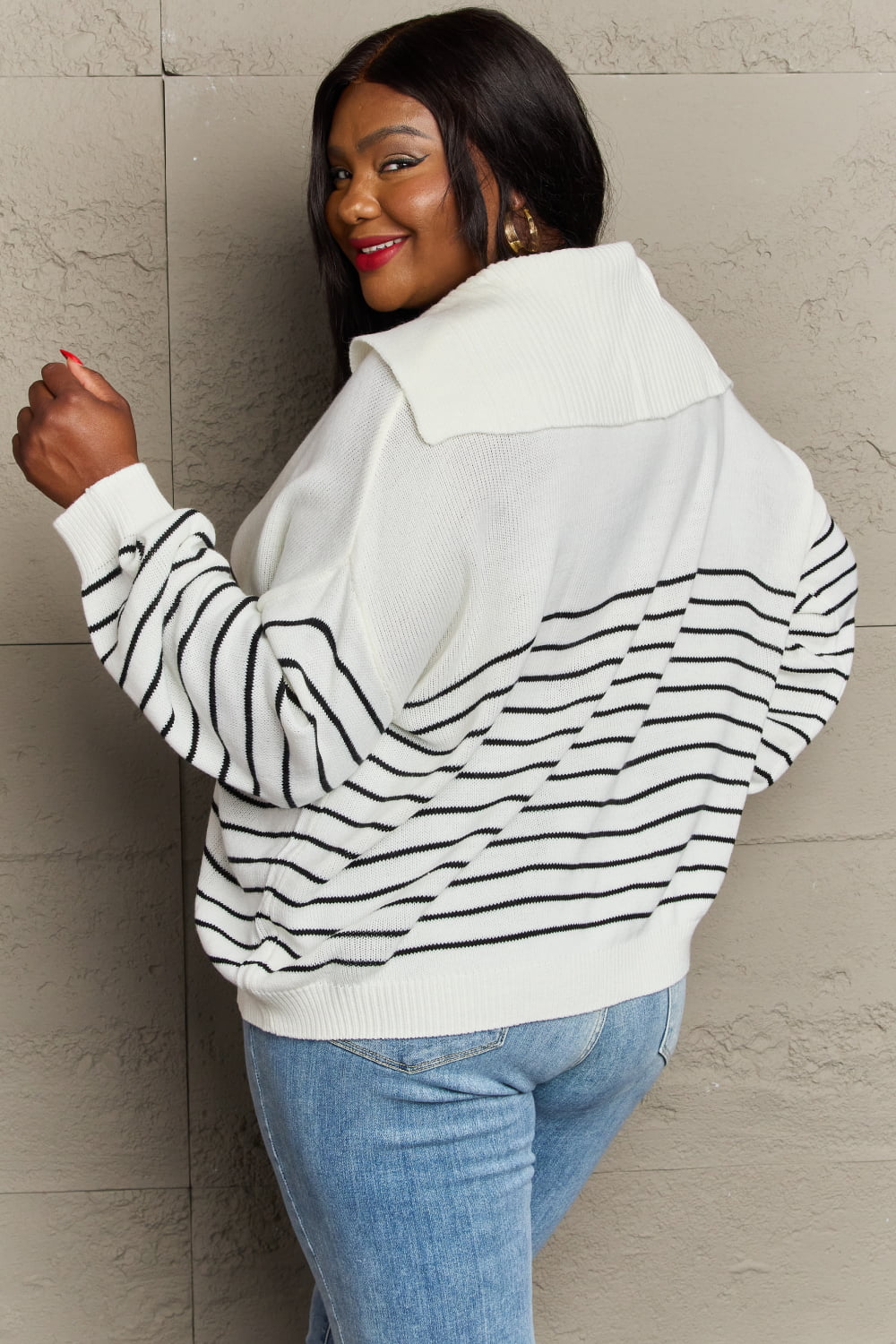 Sew In Love Make Me Smile Striped Oversized Knit Top - pvmark