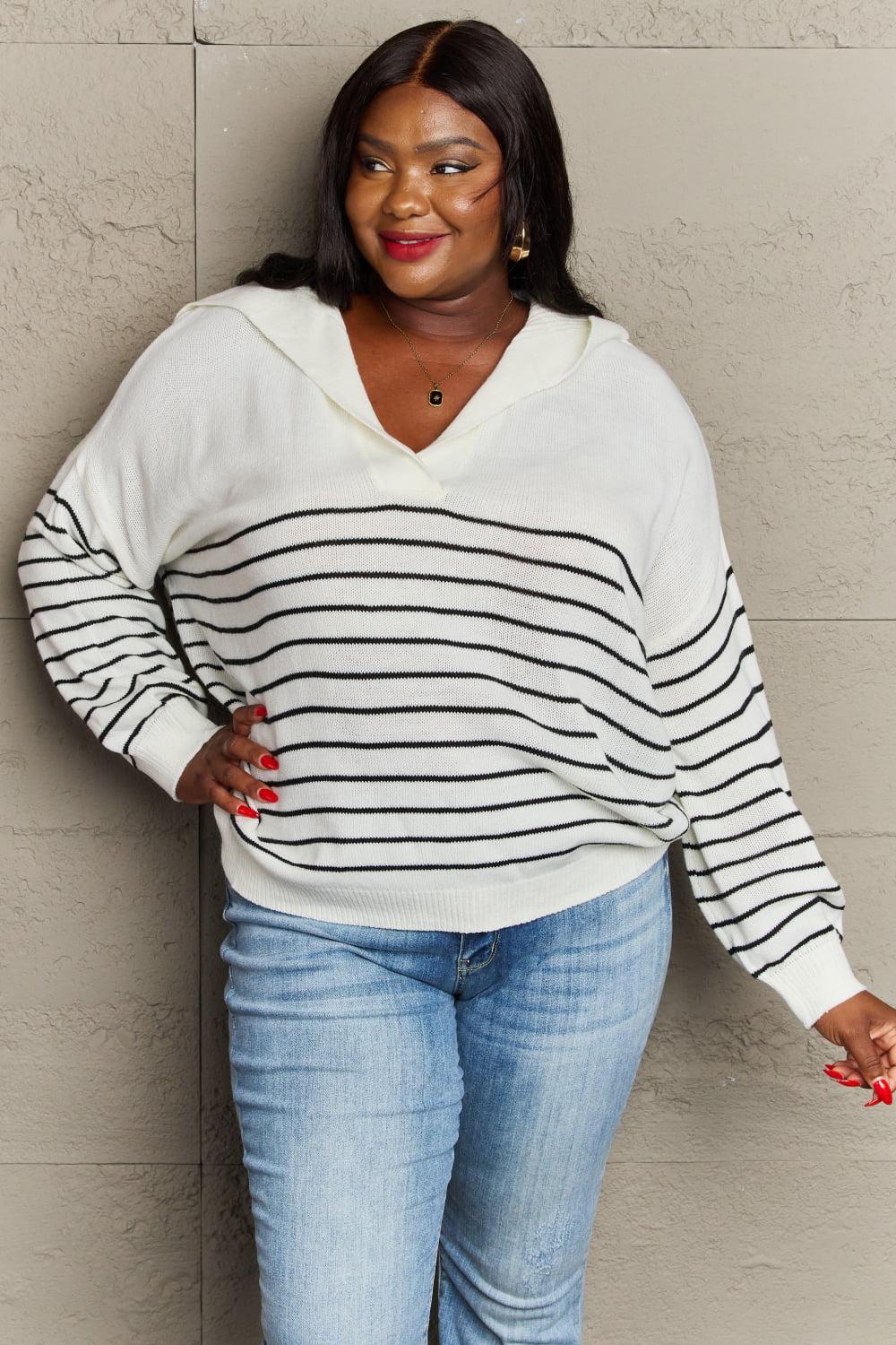 Sew In Love Make Me Smile Striped Oversized Knit Top - pvmark