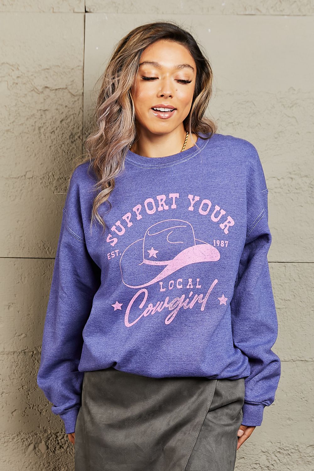 Sweet Claire "Support Your Local Cowgirl" Oversized Crewneck Sweatshirt - pvmark