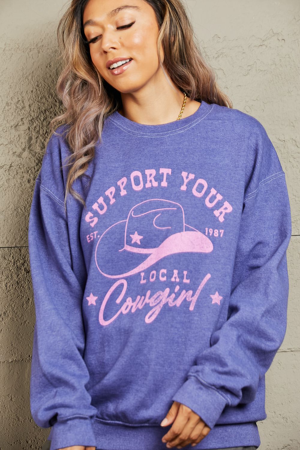 Sweet Claire "Support Your Local Cowgirl" Oversized Crewneck Sweatshirt - pvmark