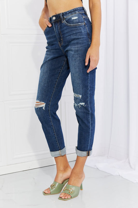 Vervet by Flying Monkey Full Size Distressed Cropped Jeans with Pockets - pvmark