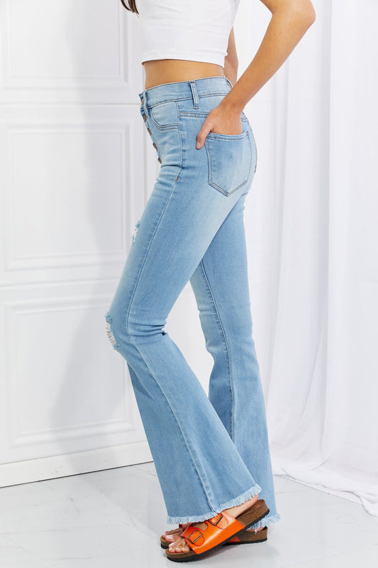 Vibrant MIU Full Size Jess Button Flare Jeans - pvmark