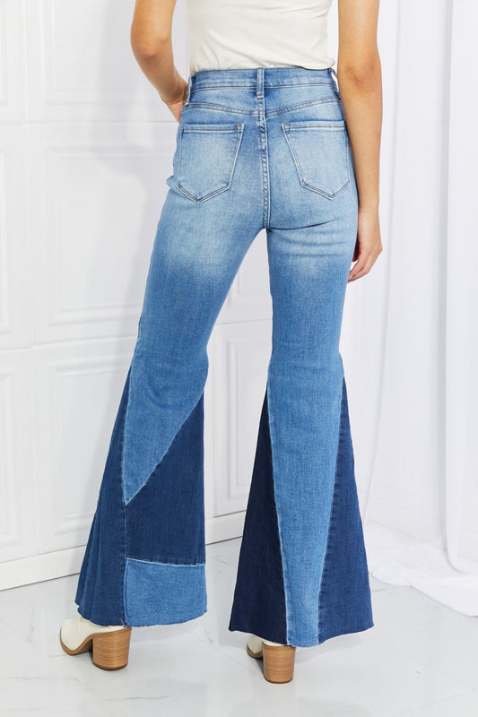 Vibrant Sienna Full Size Color Block Flare Jeans - pvmark