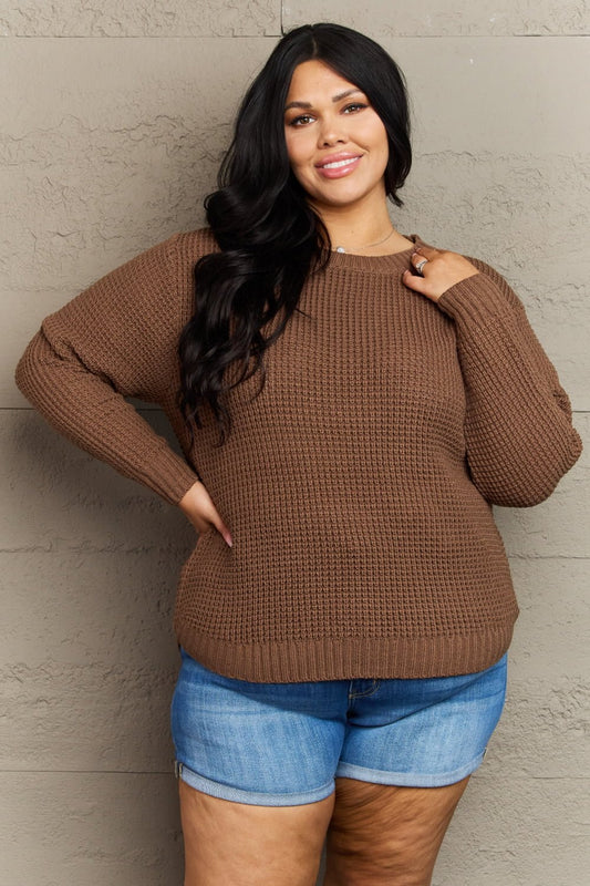 Zenana Breezy Days Plus Size High Low Waffle Knit Sweater - pvmark