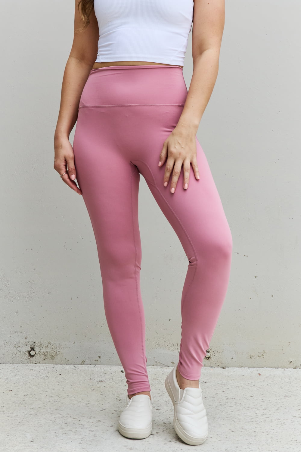 Zenana Fit For You Full Size High Waist Active Leggings in Light Rose - pvmark