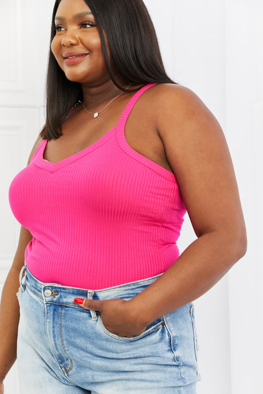 Zenana Full Size V-Neck Ribbed Cami in Hot Pink - pvmark