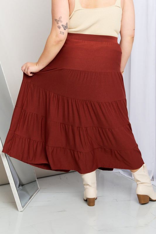 Zenana Full Size Wide Waistband Tiered Midi Skirt - pvmark