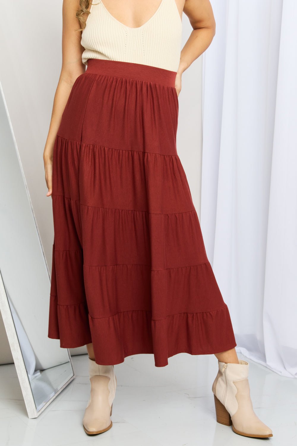 Zenana Full Size Wide Waistband Tiered Midi Skirt - pvmark