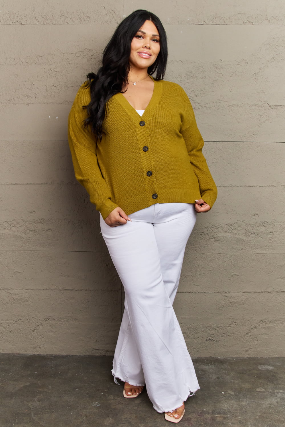 Zenana Kiss Me Tonight Full Size Button Down Cardigan in Chartreuse - pvmark