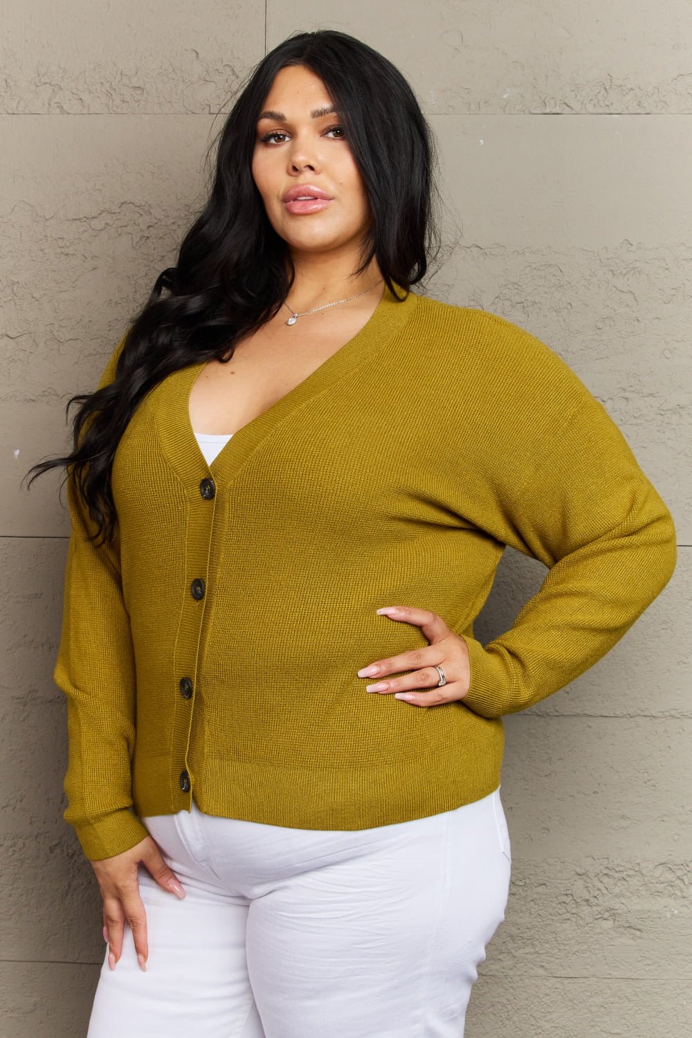 Zenana Kiss Me Tonight Full Size Button Down Cardigan in Chartreuse - pvmark