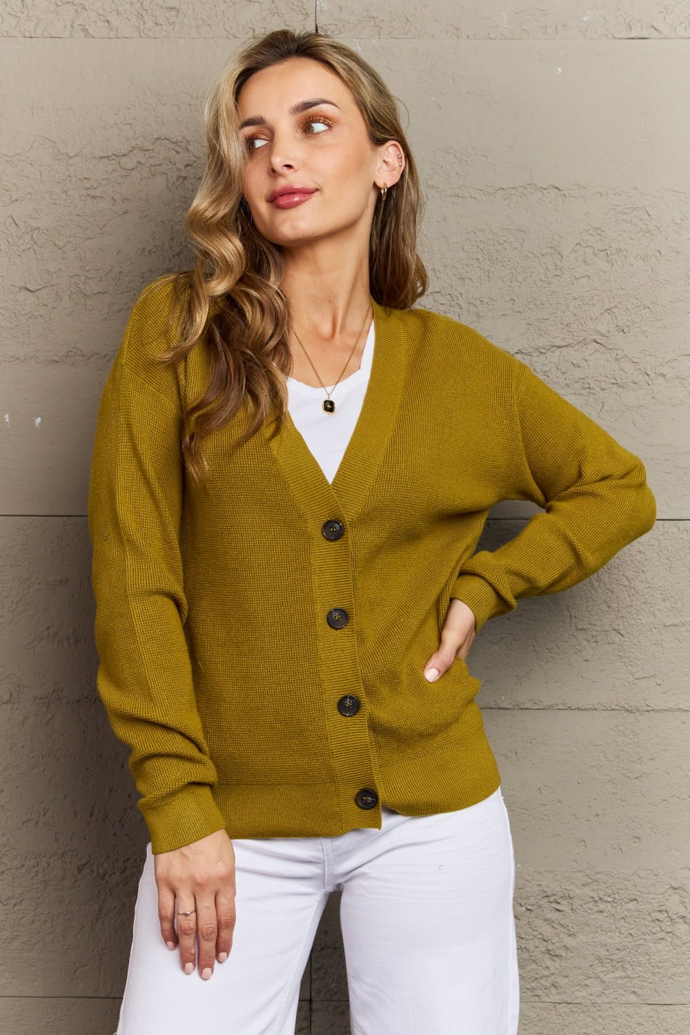 Zenana Kiss Me Tonight Full Size Button Down Cardigan in Chartreuse - pvmark