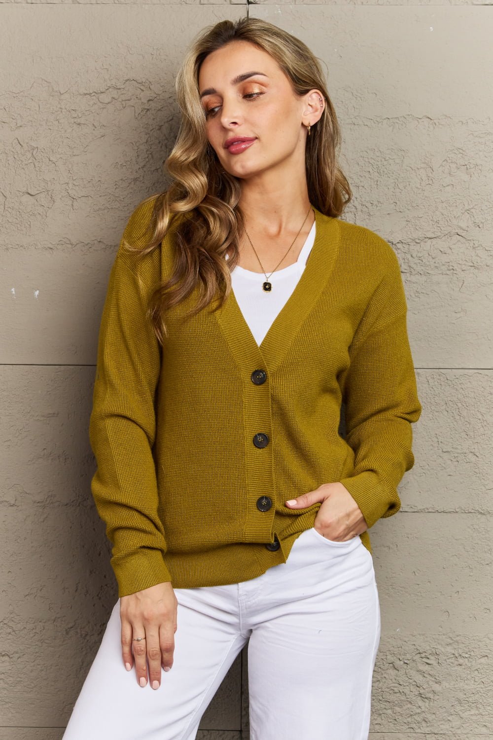 Zenana Kiss Me Tonight Full Size Button Down Cardigan in Chartreuse - pvmark