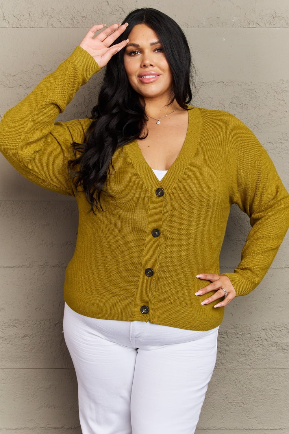 Zenana Kiss Me Tonight Full Size Button Down Cardigan in Chartreuse - pvmark