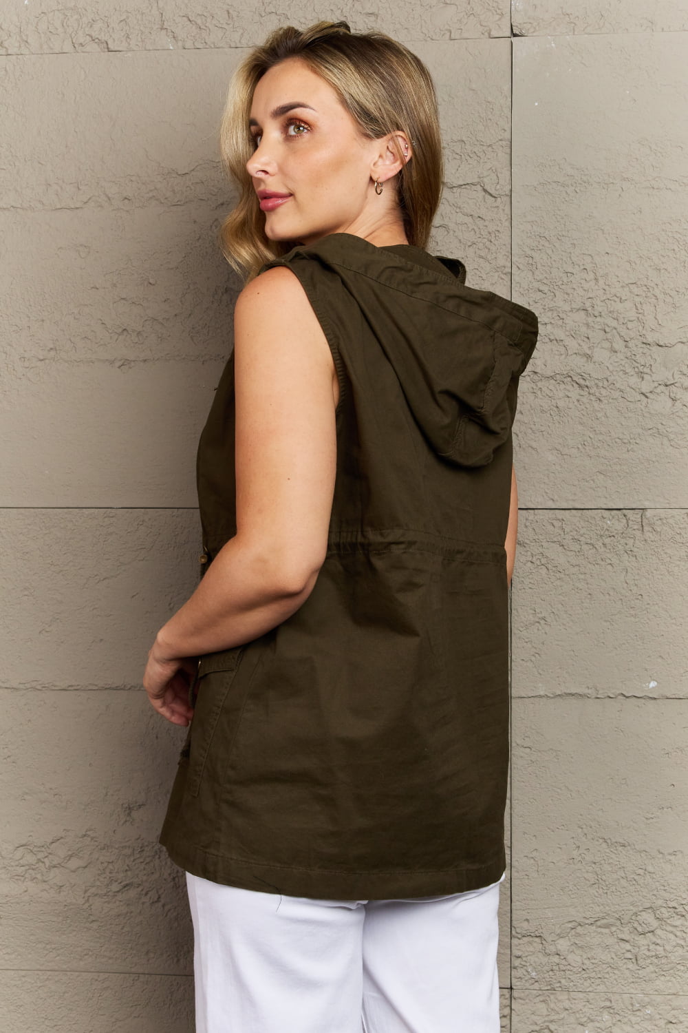 Zenana More To Come Full Size Military Hooded Vest - pvmark