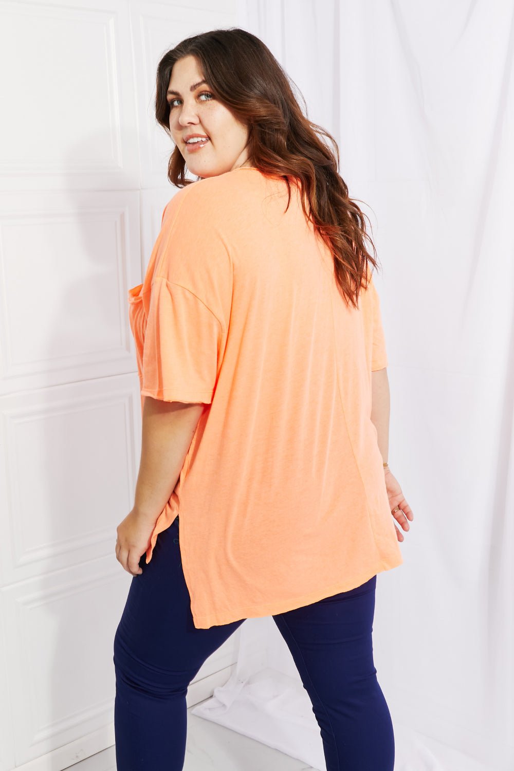 Zenana Neon Lights Full Size Raw Edge Pocket Tee - pvmark