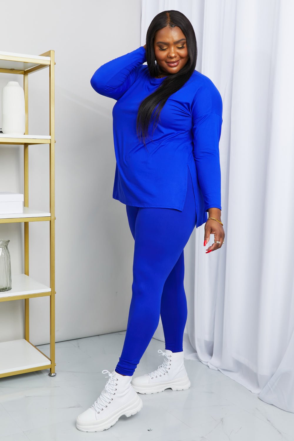 Zenana Ready to Relax Full Size Brushed Microfiber Loungewear Set in Bright Blue - pvmark
